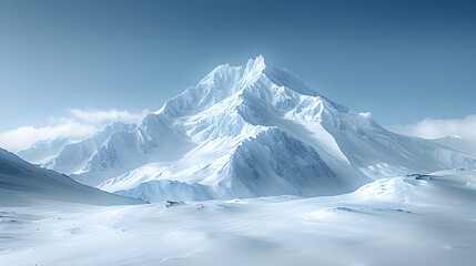 Obraz premium A snowy mountain peak with a clear sky and a wide-open area