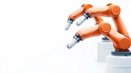 A factory with industrial robots on a production line, automated industry, futuristic vector art, isolated on white background