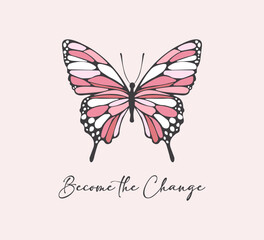 decorative slogan with cute pink butterfly, vector for fashion, card, poster designs