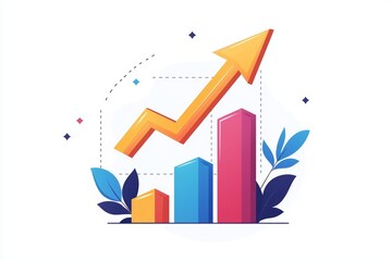 A graph with rising arrow clipart, financial growth, vector design, vibrant colors, isolated on white background