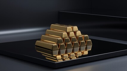 Elegant Gold Bars on Reflective Black Surface