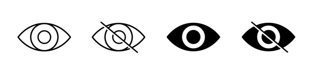 Show and hide visability icon set. Look and don't look symbol. Show password and hide password. Vector illustration. 