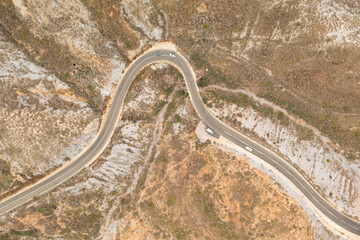 Aerial view of a nice S-shaped road.