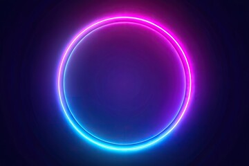 Obraz premium Neon circle frame with glowing purple and blue colors symmetrical