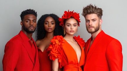 Diverse group of fashion designers collaborating on a collection, representing the fusion of global cultures in the fashion industry