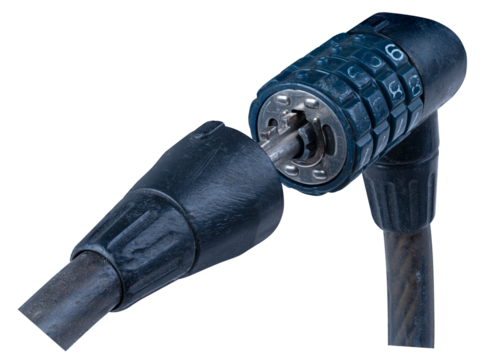 Combination bicycle lock on isolated background.