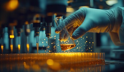 AI generator image of culture for testing medicines,Looking through a microscope in a science lab