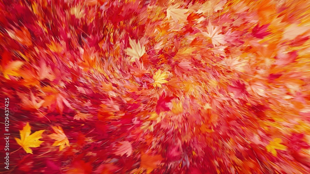 Poster a red and yellow background with numerous leaves in the foreground is depicted in both images