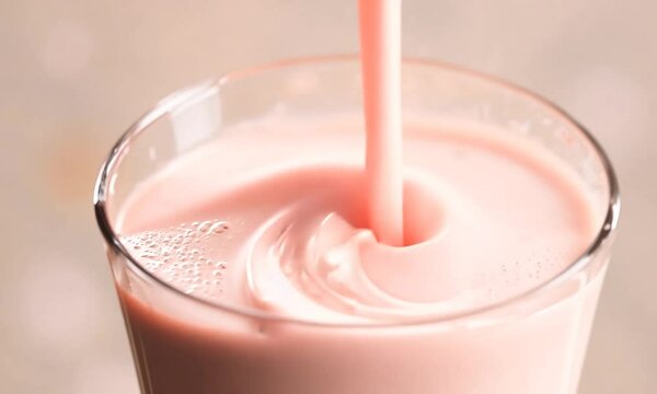 glass of milk with a background, pouring a glass of milk, glass of milk with strawberry