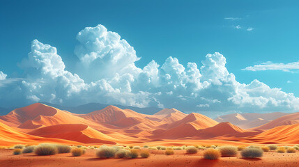 Naklejka premium A vast desert with rolling sand dunes under a bright blue sky