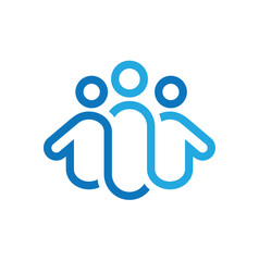 Creative three people logo blue lines vector symbol icon design illustration