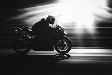 A dynamic silhouette of a motorcycle racing at high speed on a track, capturing the thrill and motion of motorsports and adrenaline-fueled speed..