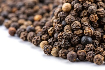 Fototapeta premium Scattered black ground pepper spice on white background