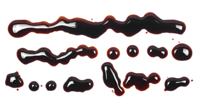 Spilled soy sauce set, isolated on white, clipping