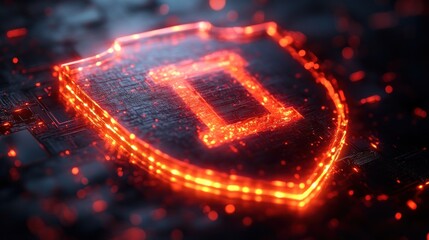 A glowing shield icon representing protection and security in a digital context.