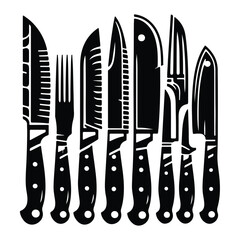 silhouette knife icon vector set  with white background