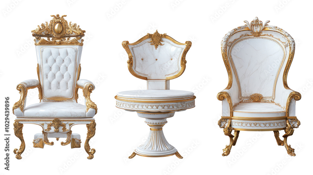 Poster luxurious collection of ornate thrones and a decorative table generative ai