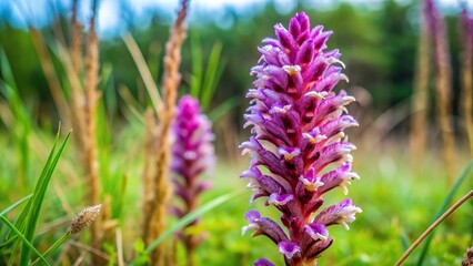 Rare purple broomrape plant growing in coastal Norfolk, England