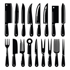 silhouette knife icon vector set  with white background