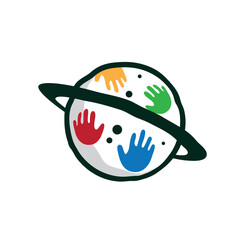 Creative Planet Kids Palm Logo, Colorful Children Art Vector Symbol Design