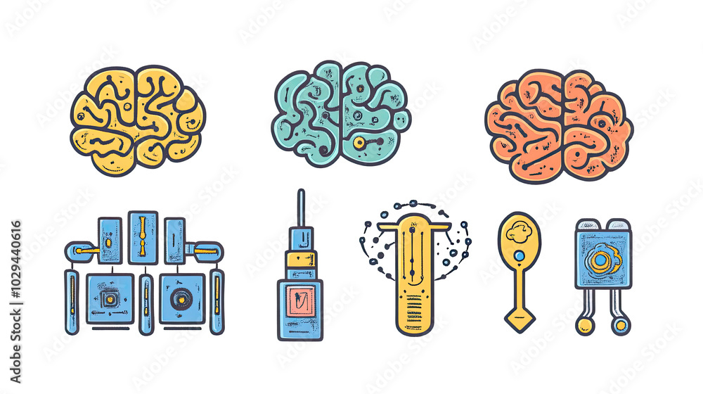 Poster colorful brain icons representing machine learning and ai concepts generative ai