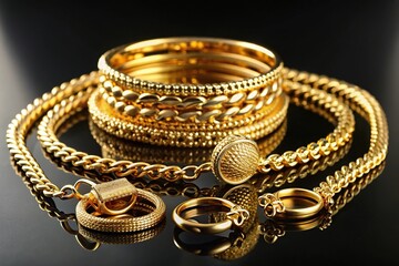 Minimalist scrap gold jewellery on black background