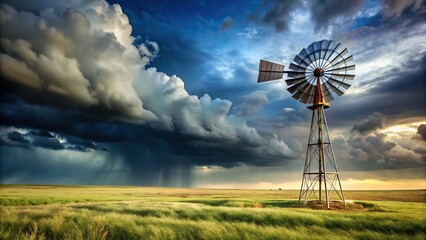 Scenic view of windmill in various weather conditions