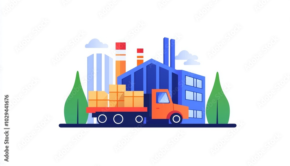 Wall mural a factory producing goods, assembly line in progress, flat vector art, clean lines, isolated on whit