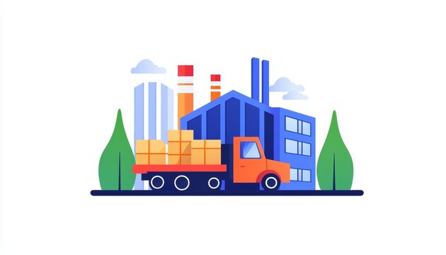 orange truck delivering goods at factory