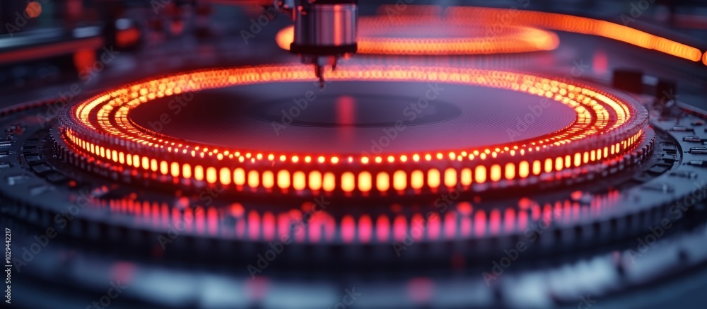 Aufkleber a close-up of a turntable with glowing red lights, emphasizing its intricate design and functionalit