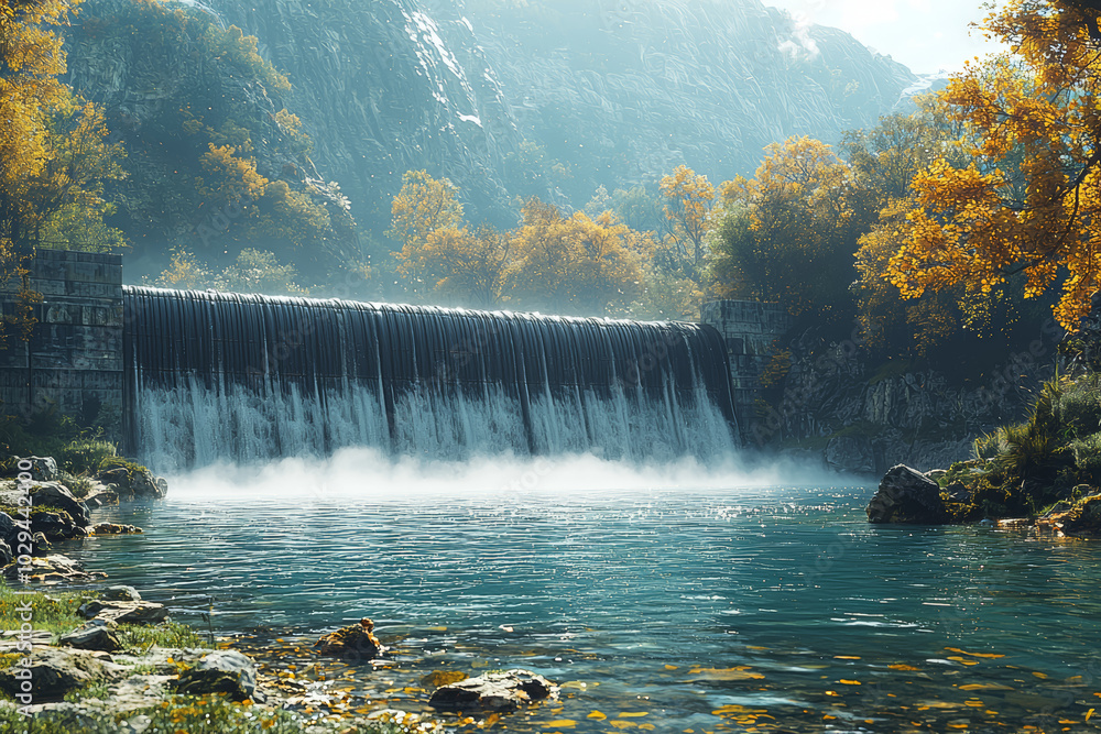 Wall mural A hydroelectric plant generating clean energy for an entire region, representing the shift to renewable resources. Concept of hydropower.