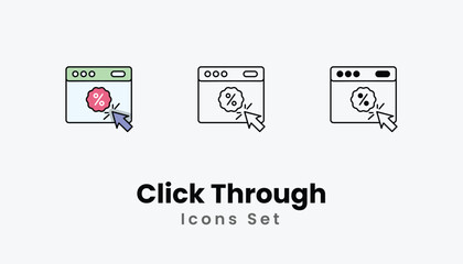 Click Through Icons thin line and glyph vector icon stock illustration