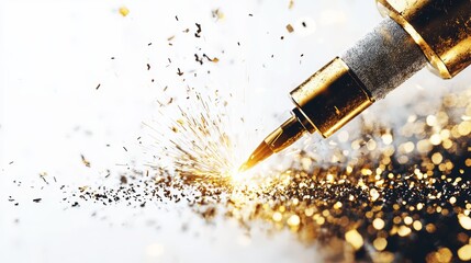 A welding torch with sparks, industrial metalworking, 3D rendering, metallic textures, isolated on white background