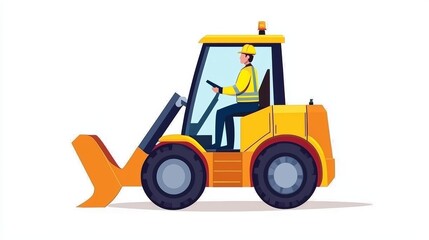 Fototapeta premium A worker inspecting machinery, safety in industry, flat design, high-visibility vest, isolated on white background