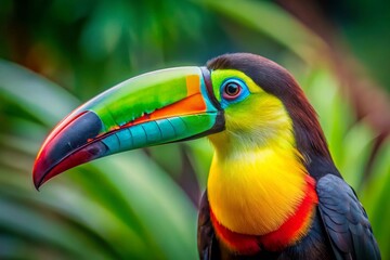 Fototapeta premium Stunning Keel-Billed Toucan on Transparent Background - Vibrant Tropical Bird with Colorful Beak, Perfect for Nature and Wildlife Enthusiasts, Stock Photo for Creative Projects