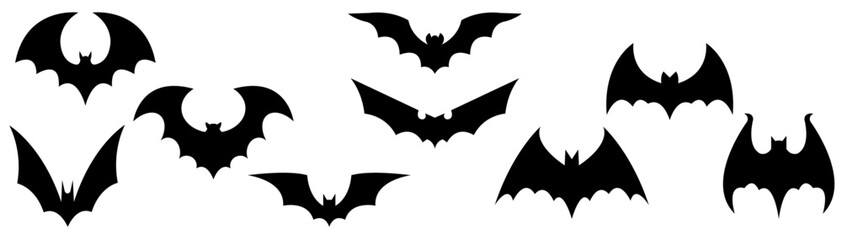 set of halloween bats in black and white color