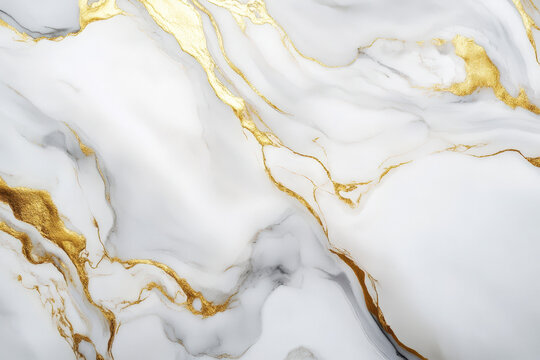 abstract seamless background, texture of artificial white marble stone with golden veins, fashionable marbled wallpaper