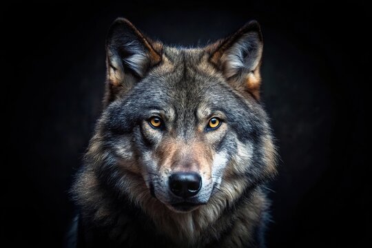 Photograph of a fierce wolf in a dark backdrop conceptual for frame Point of View