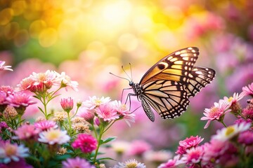 Fototapeta premium Serene garden with butterfly and flowers