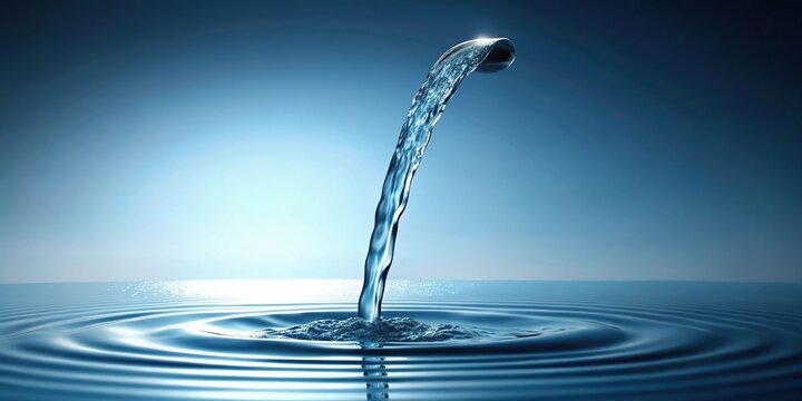 Minimalist spout pouring water into clear pool