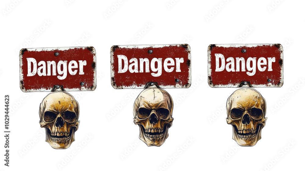 Poster Set of Danger Signs With Skull Illustrations on a White Background Generative AI