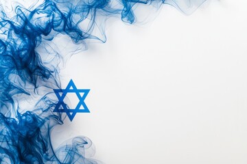 Israeli flag waving in the wind, bright blue and white colors with Star of David symbol, clean and dynamic on a white background