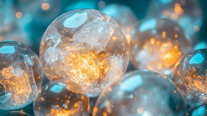 Glowing crystals with sparkling reflections.