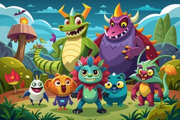 set of funny cartoon animals