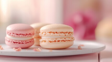   White plate with pink/white frosted & sprinkled macaroons