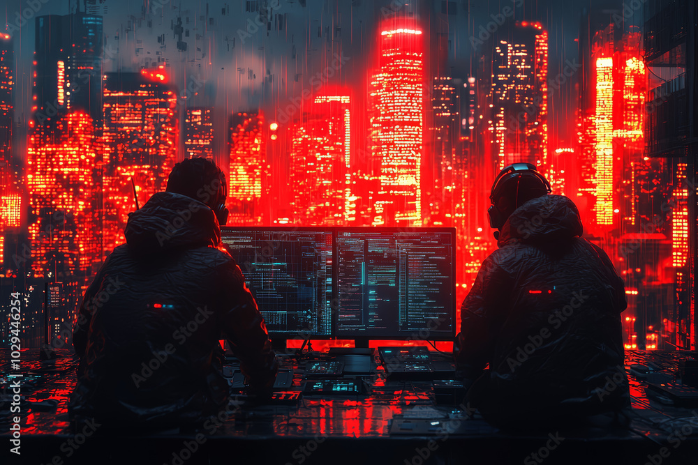 Poster a cybersecurity team analyzing the source of a ddos attack, representing efforts to maintain network