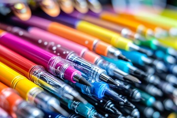 close up of colorful pens