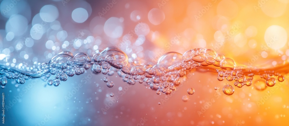Aufkleber an abstract representation of bubbles in water with a gradient background of blue and orange.