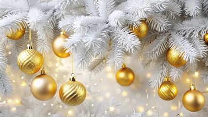 Fototapeta premium golden christmas balls on branch