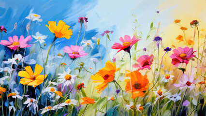 Floral painting. Colorful background with gentle flowers.